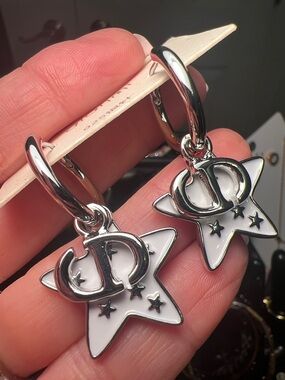 Kids Silver Hoop Earrings with White Star Charm